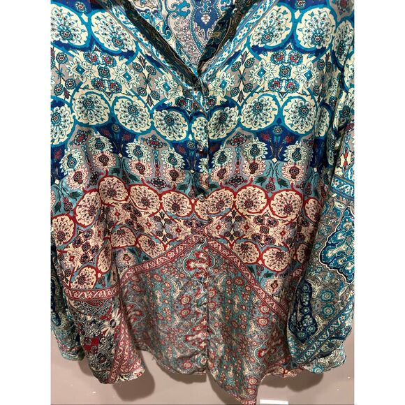 Johnny Was 100% Silk Button Up Top Long Sleeve R - Picture 3 of 13